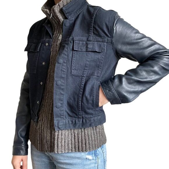 Baldwin Womens Navy Blue Denim Leather Jacket Made in Kansas City USA Sz S - Picture 3 of 7